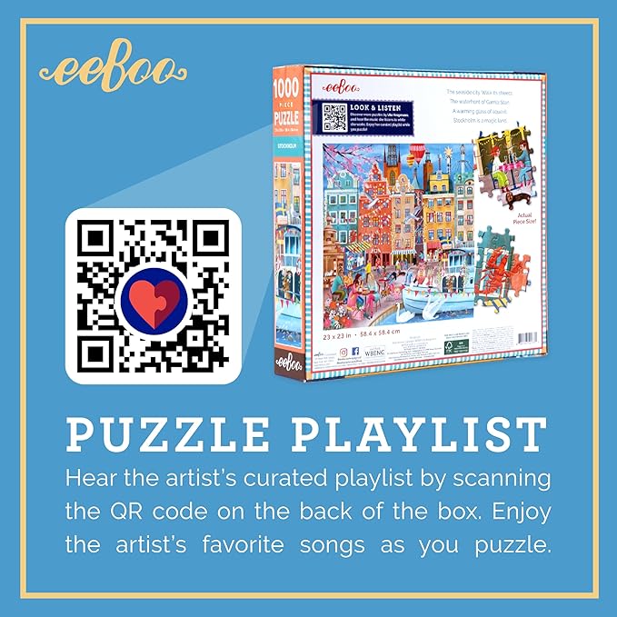 eeBoo 1000 Piece Puzzle - Stockholm Jigsaw Puzzle for Adults, Square 23" x 23" Made with Recycled Board & Vegetable-Based Ink