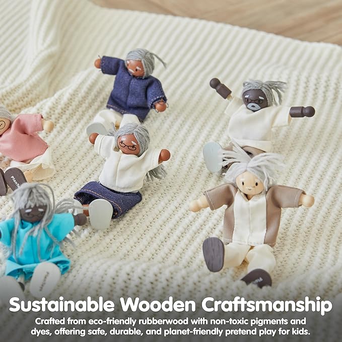 PlanToys® Grandfather Wooden Dollhouse Figurine | Poseable 1:12 Scale Mini Doll (Fair Skin Tone, 5 Inch) | Dollhouse Accessories for Pretend Play | Eco-Friendly Montessori Toy for Kids Ages 3+