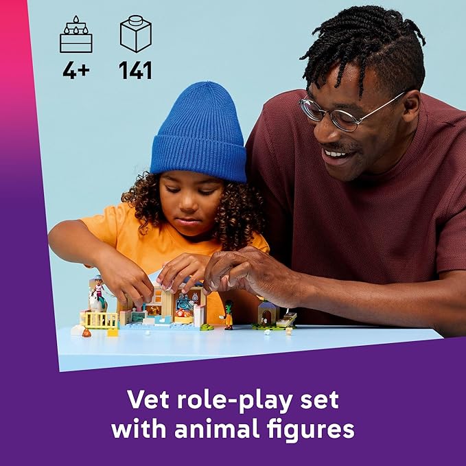 LEGO Friends Animal Vet Clinic Building Toy - Playset for Preschool Girls & Boys, Ages 4+ - Gift for Birthdays - W/Valeria & Zac Minidolls, 5 Toy Pets, & Accessories - 42696