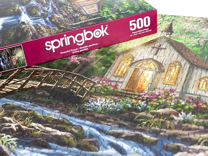 Springbok Peaceful Prayer 500 Piece Jigsaw Puzzle for Adults - Relaxing Church in The Woods - Unique Cut Pieces - Made in USA