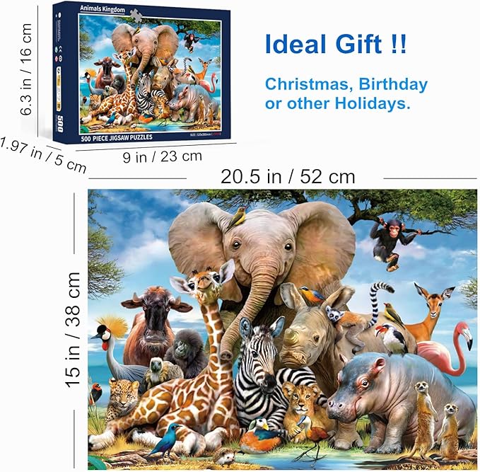 500 Piece Puzzles for Adults Animals Kingdom 20.5 x 15 Inch 500 Piece Jigsaw Puzzles for Adults Puzzles 500 Pieces for Adults Educational Challenge Puzzle