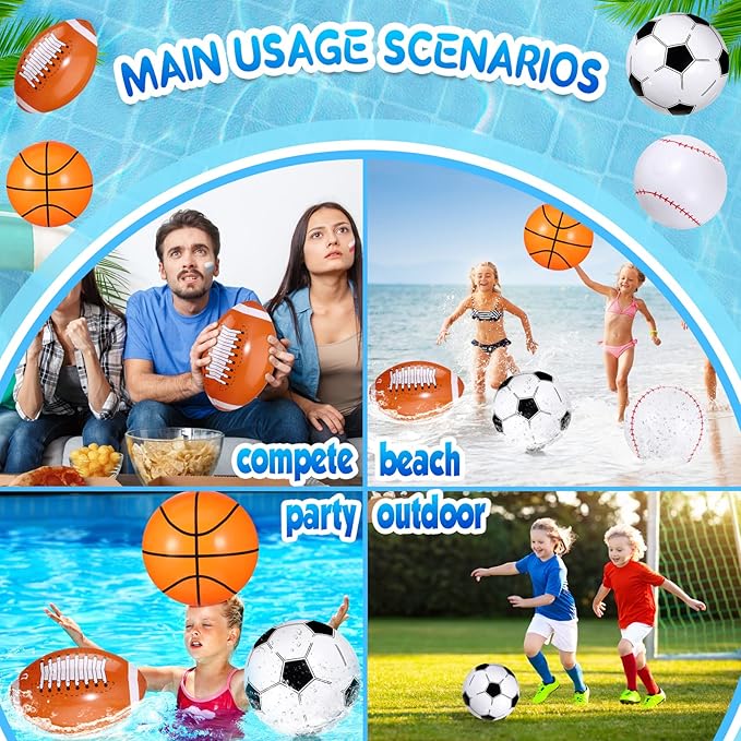 Sosation 16 Pcs Inflatable Sports Balls 16 Inch Inflatable Beach Ball Blow up Sports Party Decorations Swimming Pool Summer Pool Toys for Indoor Outdoor Beach (Assorted Ball)