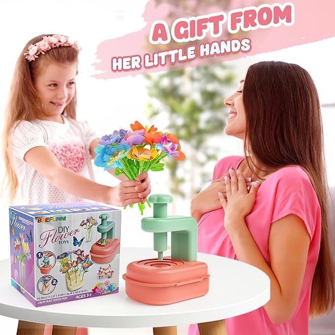 beefunni Flower Bouquet Craft Kit, Mothers Day Crafts for Kids Classroom, DIY Craft Toys for Kids Ages 4-8, Educational Flower Make Toy for Toddler, Birthday Gift for 4 5 6 7 8+ Year Old Girls and Boy