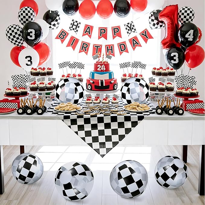 12 Pieces Inflatable Beach Ball Set - 8 inch Black and White Checkered Print Beach Balls for Theme Game Party Supplies Summer Pool Games Birthday Fun Party Favors