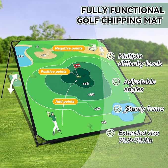 Liberry Golf Chipping Game with Large Chipping Mat, 2 Adjustable Clubs, 20 Sticky Balls, Outdoor Indoor Sports Training Toy Gift for Adults Kids, Family Yard Target Game