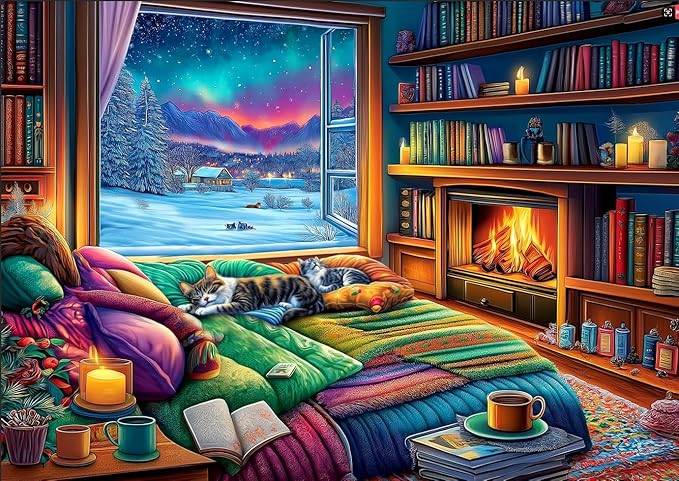 Puzzles for Adults 1000 Pieces, Warm Winter Night View Impossible Hard Difficult Challenging Puzzles for Adults, Gift for Adult Jigsaw Puzzles Lovers, 27.5 x 19.7 inch