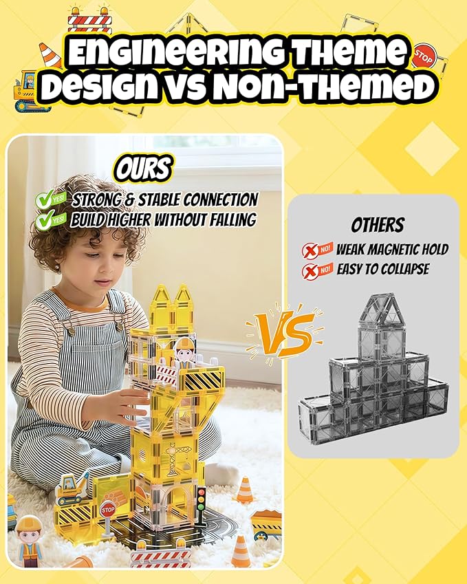 Magnetic Tiles for Kids, Construction Magnetic Building Blocks,37pcs STEM Educational Magnet Toys, Ideal Gift for Boys & Girls for Christmas & Birthday