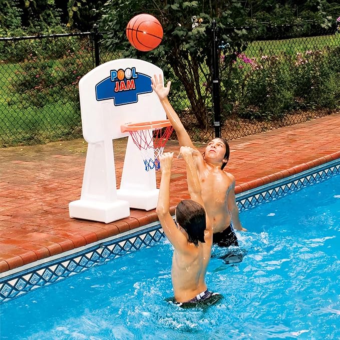 SWIMLINE Pool Basketball Hoop Poolside Game POOL JAM Heavy Duty With Plastic Rim For Kids & Adults Swimming Splash Hoops Games With Midsize Water Basketball, Toy For Pools, Outdoor Summer Hoops 9189M