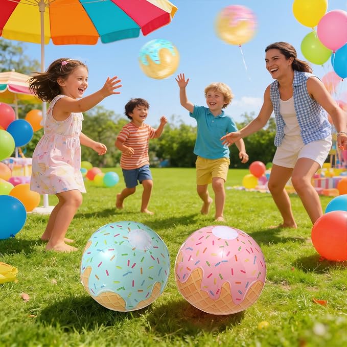 8 Pack Ice Cream Themed Beach Ball 7.87" Bulk for Summer Pool and Beach Game Gifts Birthday Party Supplies Decorations Favor Blue and Pink