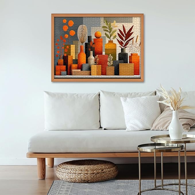 Flower Puzzles for Adults 1000 Pieces, Orange Whisper Art Puzzle, Modern Plant Floral Vase Puzzle in Warm Autumn Tones, Aesthetic Challenge Jigsaw Puzzle