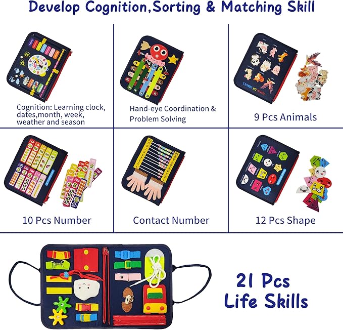LearnToy Montessori Busy Board for Boys 3 4 5 Year, Sensory Toys for Toddlers 3-6, Ideal for Travel and Preschool - ABCs, 123s, Shapes, Colors, Animals, Weather, Birthday Gifts