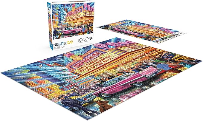 Buffalo Games - Night and Day - Steve Crisp - 1960's Cinema - 1000 Piece Jigsaw Puzzle for Adults - Challenging Puzzle Perfect for Game Nights - Finished Size is 26.75 x 19.75