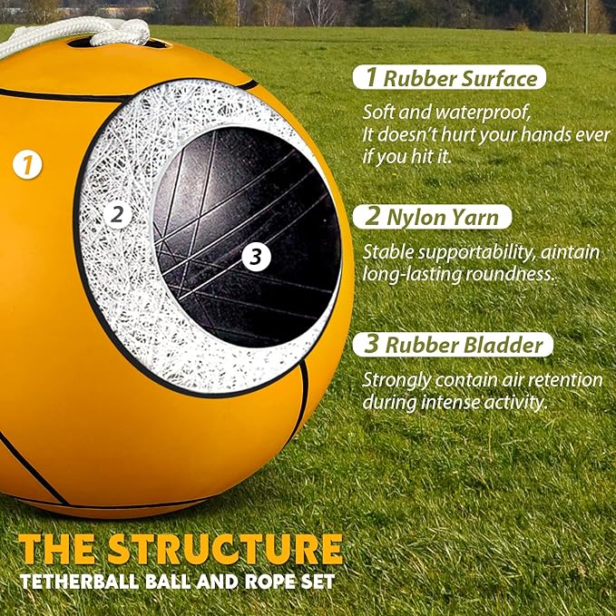Shappy Tetherball Soft Tether Balls and Rope Set Game Replacement Tetherball Set Rubber Tether Ball Equipment for Kids Adults Indoor Outdoor Playground Yard Backyard Play