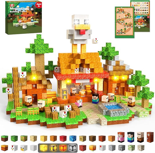 200PCS Magnetic Blocks with Light-Up Blocks, Magnet Building Blocks, Stacking Magent Cubes, STEM Montessori Educational Sensory Toys for Boys & Girls Ages 3-12 Easter Birthday Gift
