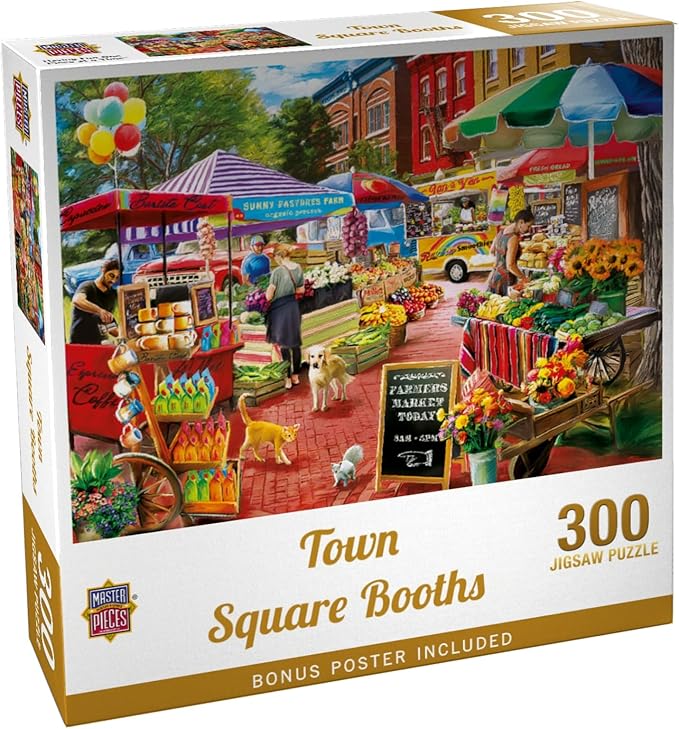 Masterpieces 300 Piece Jigsaw Puzzle for Adults and Families - Town Square Booths - 19.25"x26.63"