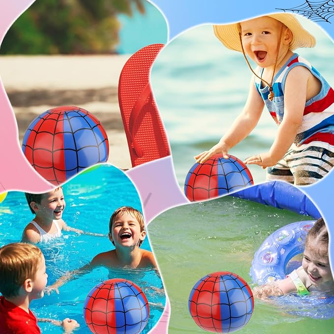 SAVITA 3pcs Spider Web Beach Balls, PVC Material Inflatable Blow up Blue and Red Beach Balls for Kids Party Favors Outdoor Activity Summer Pool Water Toy Game Supplies Decorations