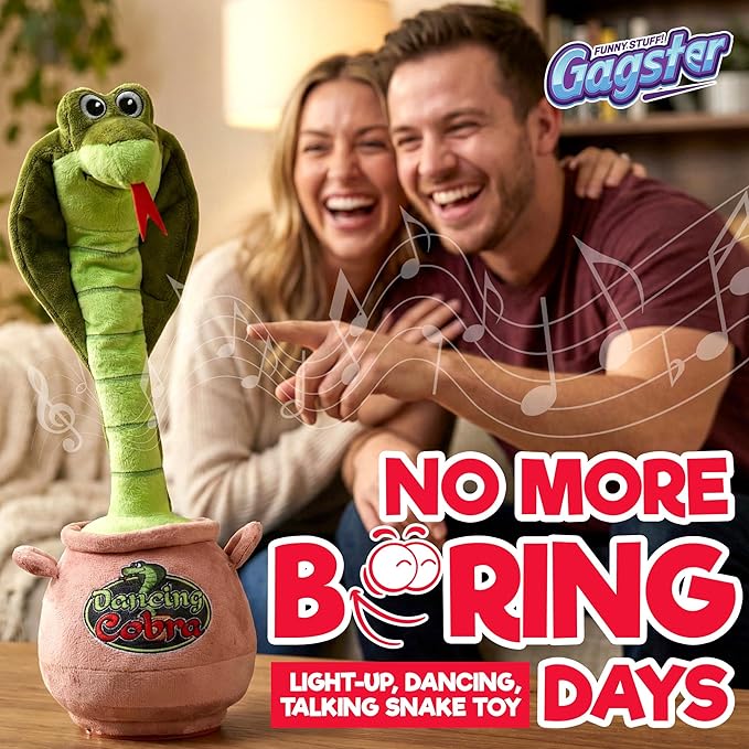 Gagster Dancing Cobra Snake - Dancing, Talking, Mimicking Cobra Snake Toy, Great for Kids & Adults, Singing, Joking, and Repeating What You Say, Hilarious Gag Gift Plush Novelty Mimic Toy
