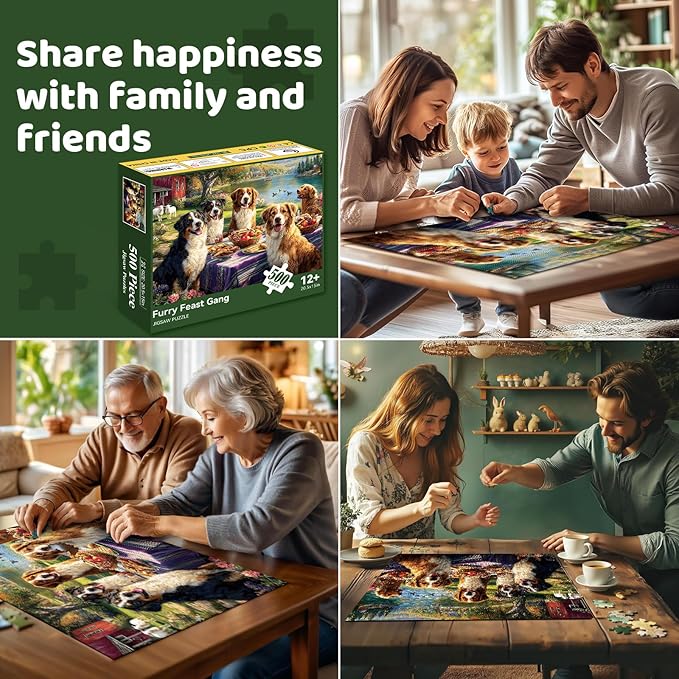 500 Piece Jigsaw Puzzle for Adults – Five Dogs Lakeside Picnic Jigsaw Puzzles 500 Pieces, Spring Nature Animal Puzzles for Adults 500 Pieces, Challenging Perfect for Game Nights, 20.5 X 15 in