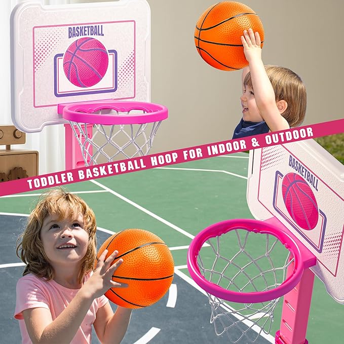 Toddler Basketball Hoop Indoor for Age 1-3, Height Adjustable Poolside Basketball Hoop with 3 Balls for Outdoor Game, Basketball Goal Sport Toys Birthday for Boys Girls 1 2 3 Year