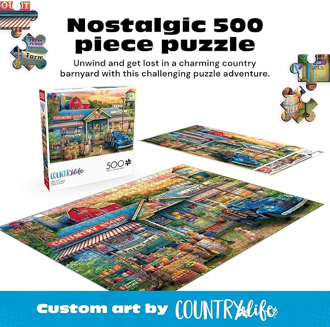 Puzzles for Adults 500 Pieces – Buffalo Games Country Living: Farm Life by Eduard, Nostalgic 500 Piece Jigsaw Puzzle for Adults with Poster, Premium Puzzle Made in the USA