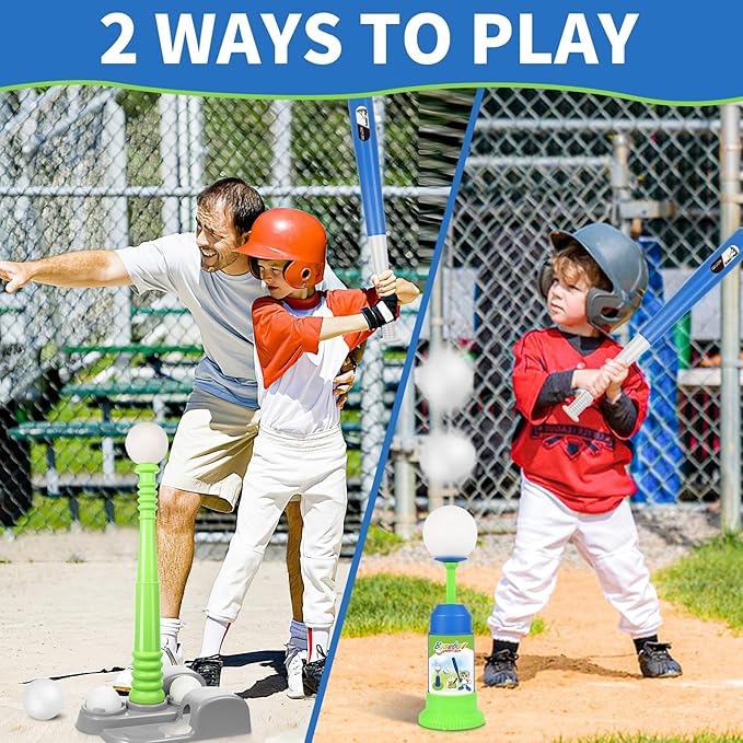T Ball Set for Kids 3-5 5-8, Toddler Baseball Tee Ball Set for Boys Tball Set with 6 Balls, Batting Tee, Baseball Bat, Pitching Machine, Glove T Ball Stand Stocking Stuffers for Kids