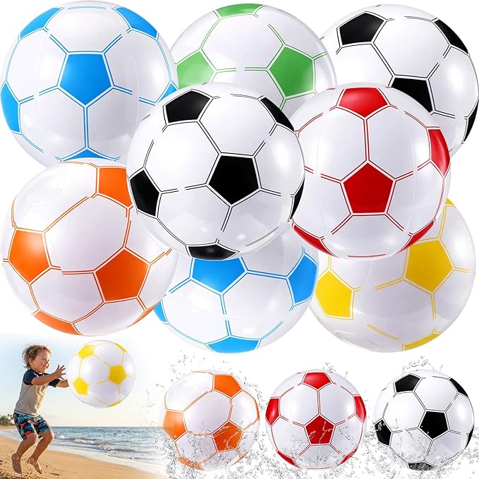 Sosation 8 Pcs Inflatable Sports Balls 16 Inch Inflatable Beach Ball Blow up Sports Party Decorations Swimming Pool Summer Pool Toys for Indoor Outdoor Beach (Multicolor Soccer Ball)