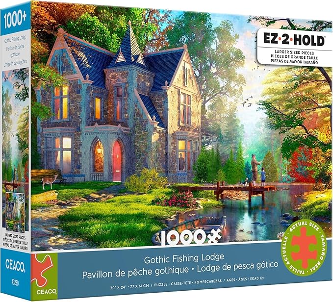 Ceaco - Gothic Fishing Lodge - 1000 Larger Sized Piece Jigsaw Puzzle - Colorful Puzzle for Adults – Precision-Cut Pieces, Beautiful Artwork, and Hours of Relaxing Fun