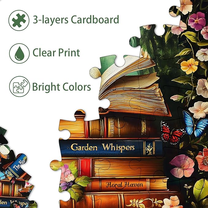 Vintage Book Puzzles for Adults 1000 Pieces,PICKFORU Retro Flower Garden Jigsaw Puzzle Wildflower Pages，Difficult Plant Floral Puzzle for Book Lovers