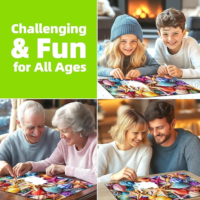 Colorful Seashell 1000 Piece Puzzles for Adults Clearance, Fun Puzzles for Adults 1000 Pieces with HD Print & Poster, 27.5" X 19.7" Dust Free, for Gifts Halloween Christmas Family Games