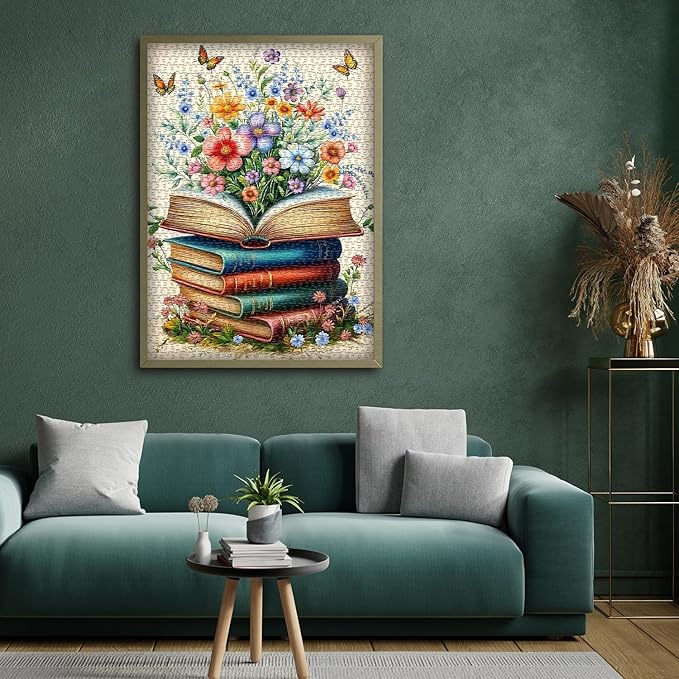 Wildflower Pages Puzzles for Adults 1000 Pieces, PICKFORU Vintage Literary Blossom Jigsaw Puzzle, Retro Flower Book Page Floral Themed, Spring Plant Art Puzzles for Adults