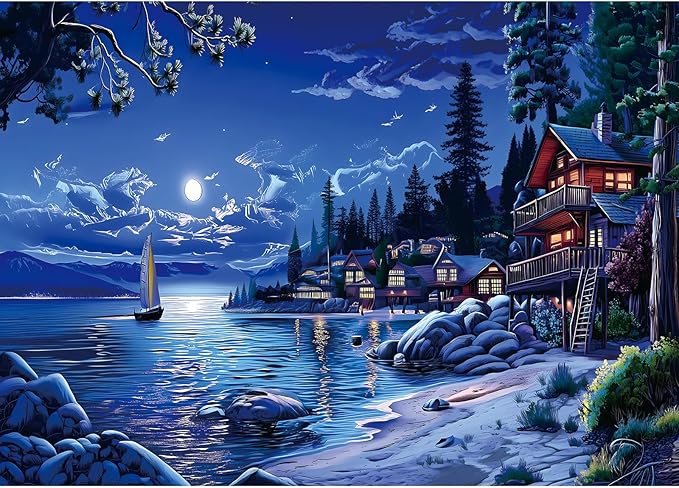 Moonlight Village 1000 Piece Puzzle for Adults, Fun Puzzles for Adults 1000 Pieces with HD Print & Poster, 27.5 X19.7 in Dust Free, for Gifts Halloween Christmas Family Games Lovers