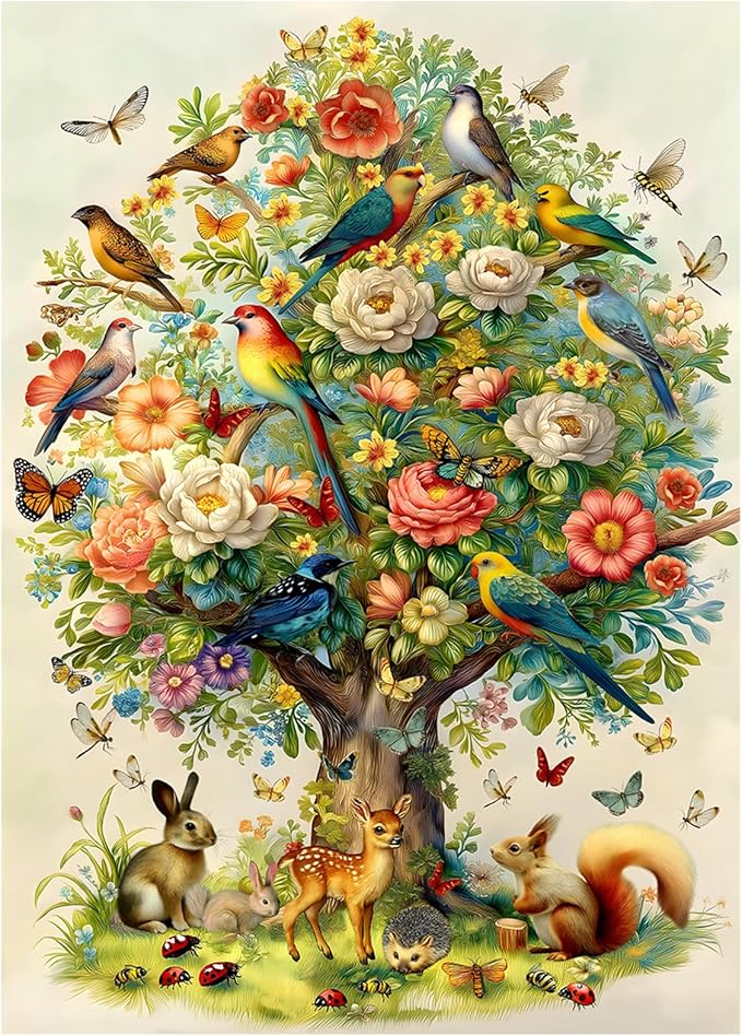 Tree of Life Puzzles for Adults 1000 Pieces, Birds Butterfly Flower Animal Jigsaw Puzzles with Plant Floral, Spring Nature Landscape Challenging for Adults