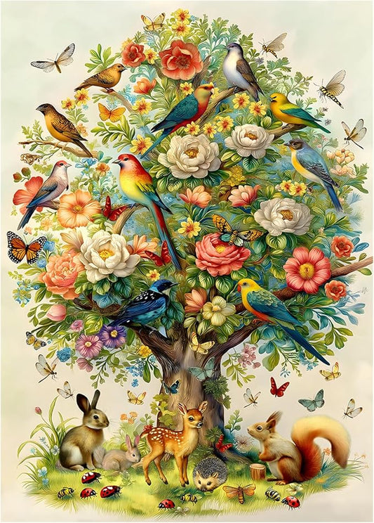 Tree of Life Puzzles for Adults 1000 Pieces, Birds Butterfly Flower Animal Jigsaw Puzzles with Plant Floral, Spring Nature Landscape Challenging for Adults
