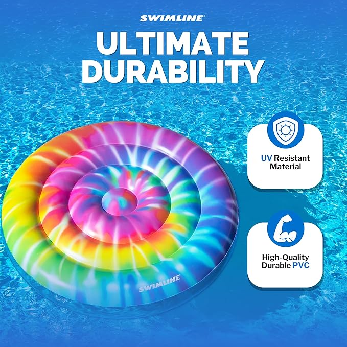 SWIMLINE Original Tie Dye (Spiral) Pool Float – Durable Vinyl Lounger for Adults & Teens – Fun Pool Float for Lake, Beach, or Backyard – Easy to Inflate and Store