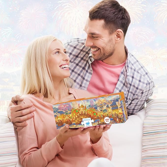 MOMIBOOK 1000 Piece Puzzle for Adults Jigsaw Puzzles of Lanternlit Starnight, Gilding Happy New Year Painting Image Challenging Hard Impossible Puzzle Unique Party Christmas Birthday Gifts