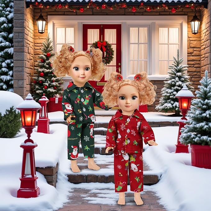 JANYUN 6 Set 18 Inch Doll Clothes and Accessories Christmas Pajamas Set for 18 Inch Doll for Birthday
