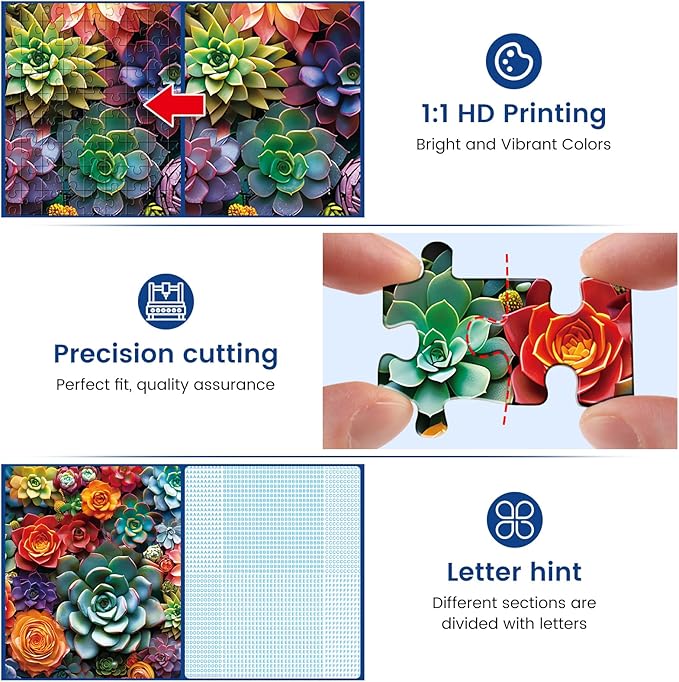 1000 Piece Puzzle for Adults - Colourful Flowers & Succulent Plants Puzzle for Adults Children - Recycled Paper Jigsaw Puzzle 1000 Pieces - Fun and Challenging Family Game Great Gift Idea, 28 * 20 in