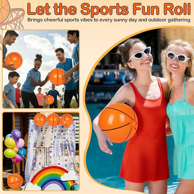 30 Pieces Basketball Beach Balls, 8 Inch Inflatable PVC Blow Up Beach Ball Bulk for Sports Themed Summer Beach Pool Game Water Sand Basketballs March Madness Decorations Birthday Party Favors