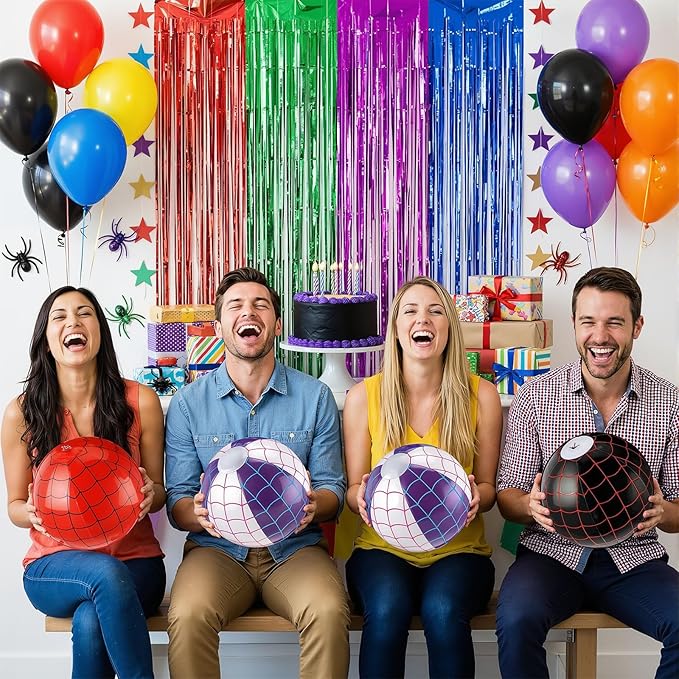 12 Pack Spider Theme Beach Ball 7.87" Bulk for Summer Pool and Beach Game Gifts and Birthday Party Supplies Decorations Favor