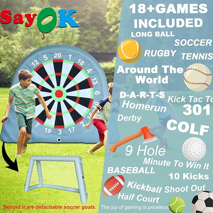 SAYOK Inflatable Soccer Dart Board Giant Kick Darts, Inflatable Football Darts Board, Soccer Dart Board,Carnival Games, Goalpost Game, with PUM&6 Soccers for Outdoor Backyard Parties