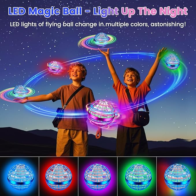 Flying Orb Ball Toy, 2026 Upgrade Hand Controlled Hover Ball with LED Lights,360° Rotating Boomerang Globe Cool Mini Drone, Ideal Birthday&Christmas Gift for Boys Girls-Blue & Purple