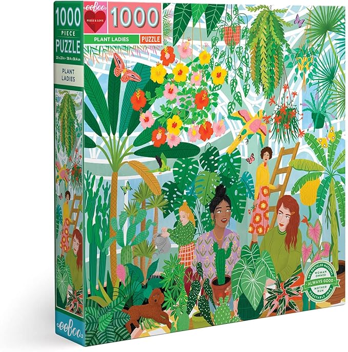 eeBoo 1000 Piece Puzzle - Plant Ladies Jigsaw Puzzle for Adults, Square 23" x 23" Made with Recycled Board & Vegetable-Based Ink