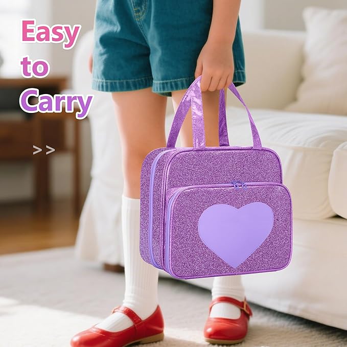 LoDrid Doll Case Compatible with Monster High Dolls with 6 Transparent Pockets for Display and Storage, Tote Bag with Front Pocket and Handle, Purple, Bag Only