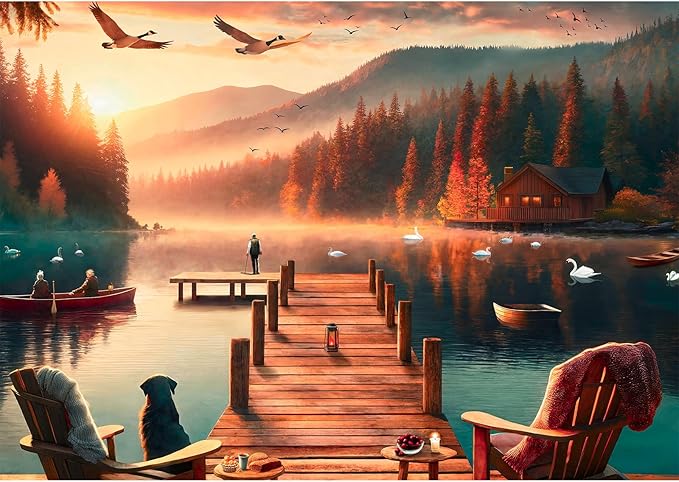 Rocorose Jigsaw Puzzle for Adults 500 Pieces, Sunset Landscape Puzzle Challenging Lakeside Evening Scene Jigsaw Puzzles Family Activity Idea Gift Holiday Educational Game
