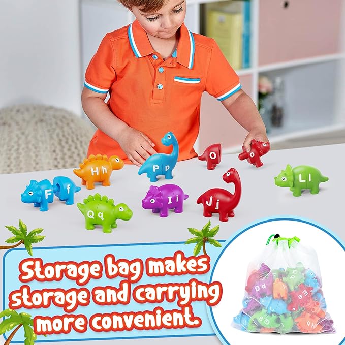 Kasfalci Alphabet Learning Toys, Dinosaur Toys for Kids, ABC Learning for Toddlers, Matching Letter Game,Color Sorting,Educational Montessori Fine Motor,Kindergarten Preschool Activities