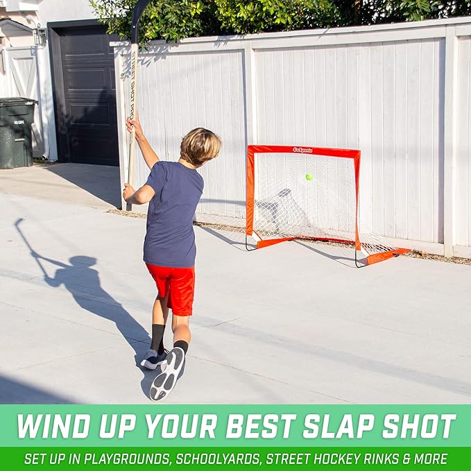 GoSports Street Hockey - Choose Between Street Hockey Goal Set with Sticks, Street Hockey Balls (6 Pack) or Street Hockey Sticks (2 Pack)