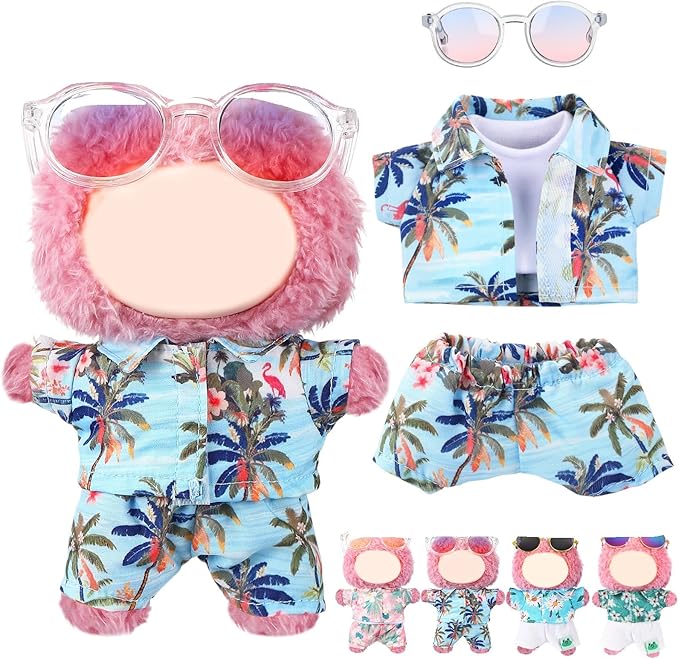 Simgoing 4 Pcs 17cm Dolls Hawaii Outfit Set Summer Floral Shirt Shorts White Vest and Mini Sunglasses Vacation Style Doll Clothes with Accessories Beach Apparel for 17cm Dolls (Tropical Coconut Style)