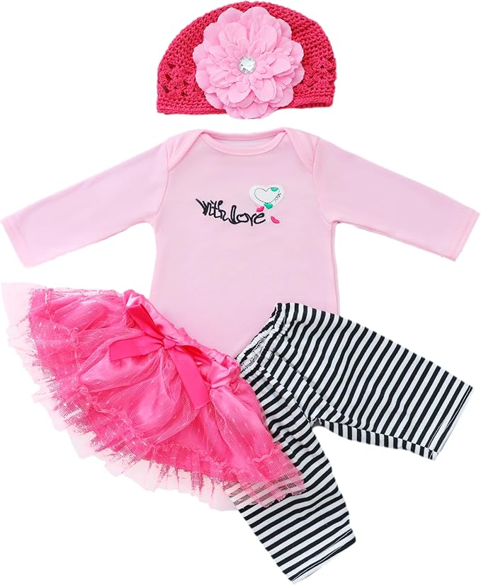 Pink Reborn Baby Doll Clothes 5pcs Set Outfit Accessories for 17-22 Inch Newborn Baby Doll Girl
