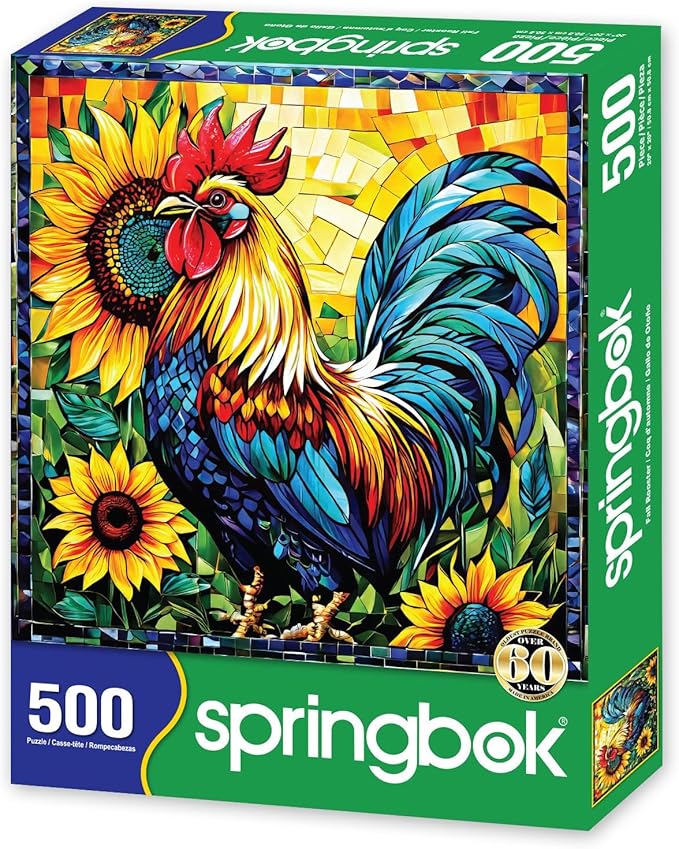 Springbok's Fall Rooster 500 Piece Puzzle for Adults is a Vivid Mosaic of a Colorful Rooster - Ideal for Sharing with Friends