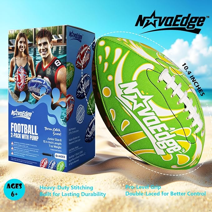 Hydro Water Football - 10.4-Inch Neoprene Pool Football for All Ages | for Water Play in Pool, Lake & Beach | Secure-Grip with Real Laces | Includes Pump | Choose 1 or 2 Ball Pack